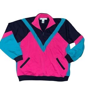 BELVEDERE Vintage Color Block Quarter Zip Pullover Size Large